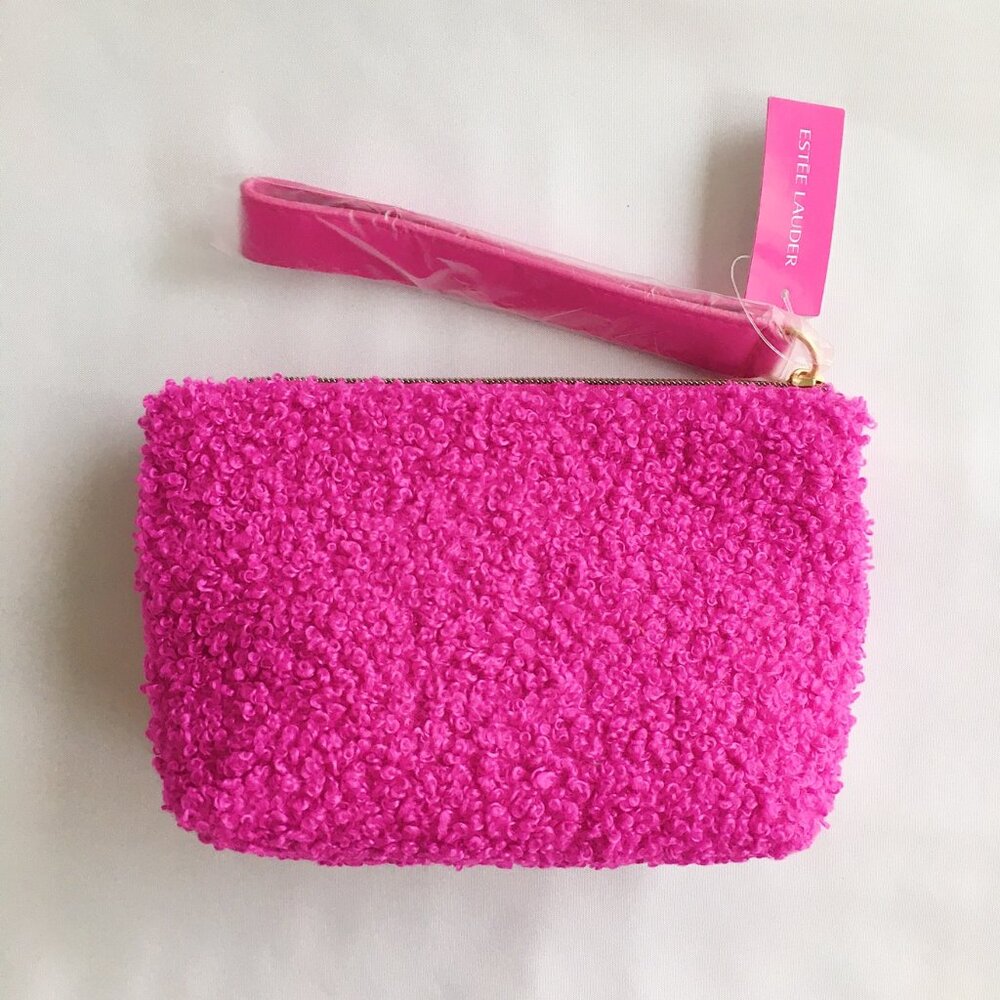 Estee Lauder Limited Edition Boucle Hot Pink Makeup Pouch with Zipper/Strap